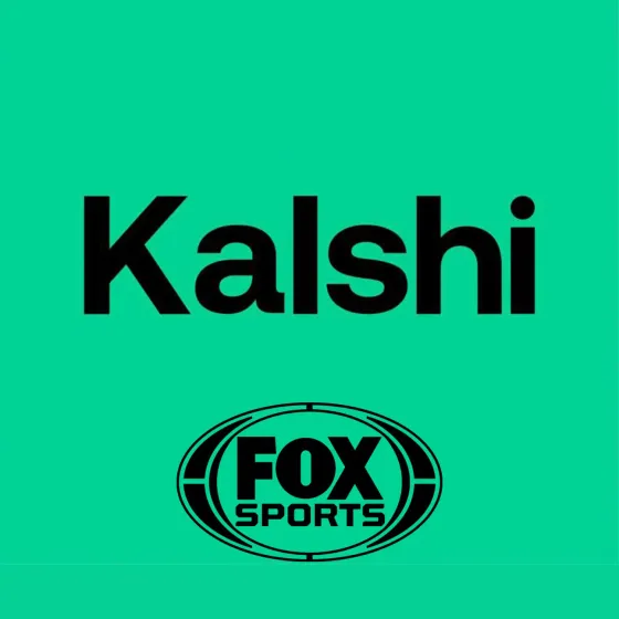 Kalshi and Fox Sports logos on a mint green background