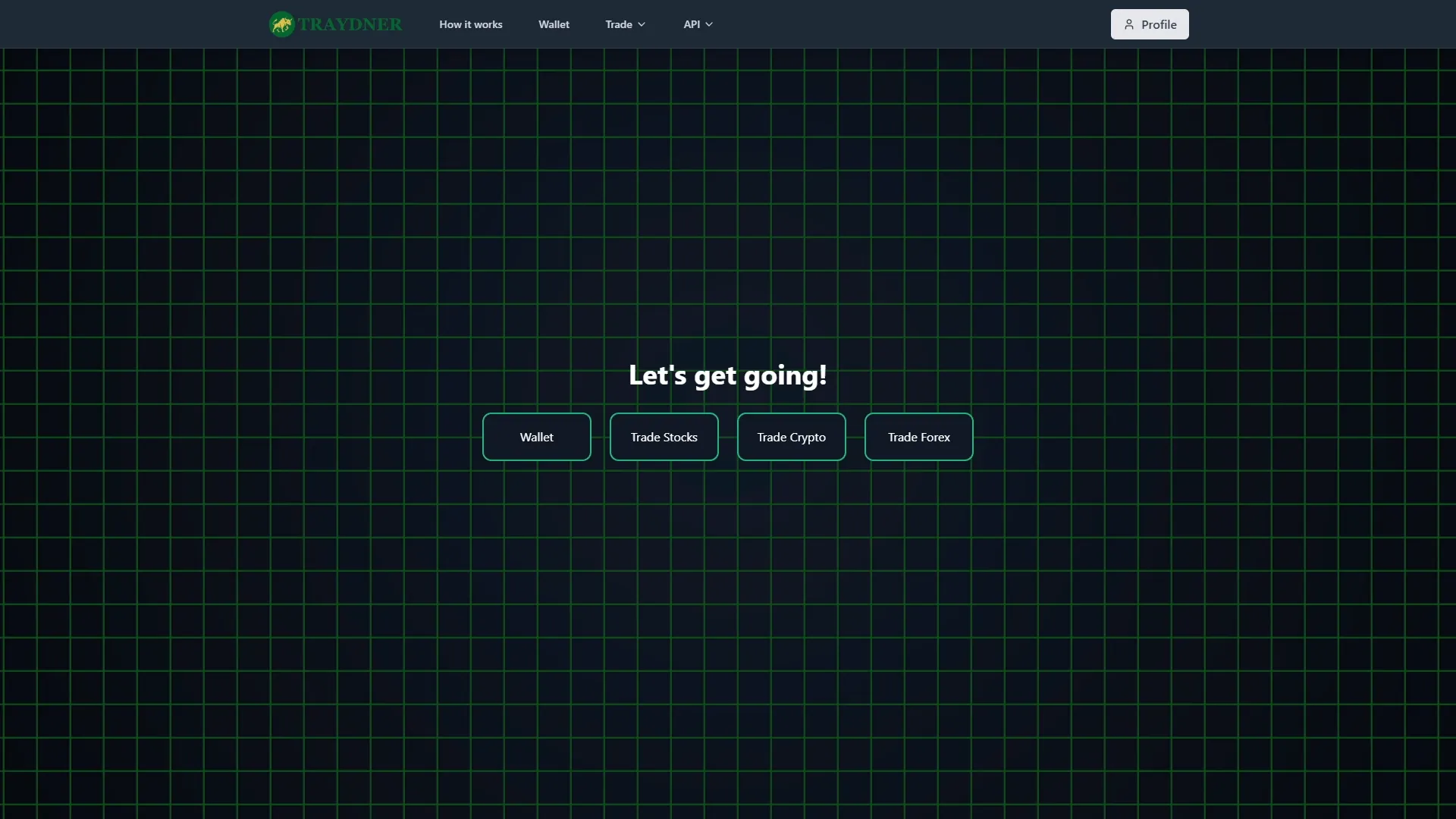 Traydner post-login home page