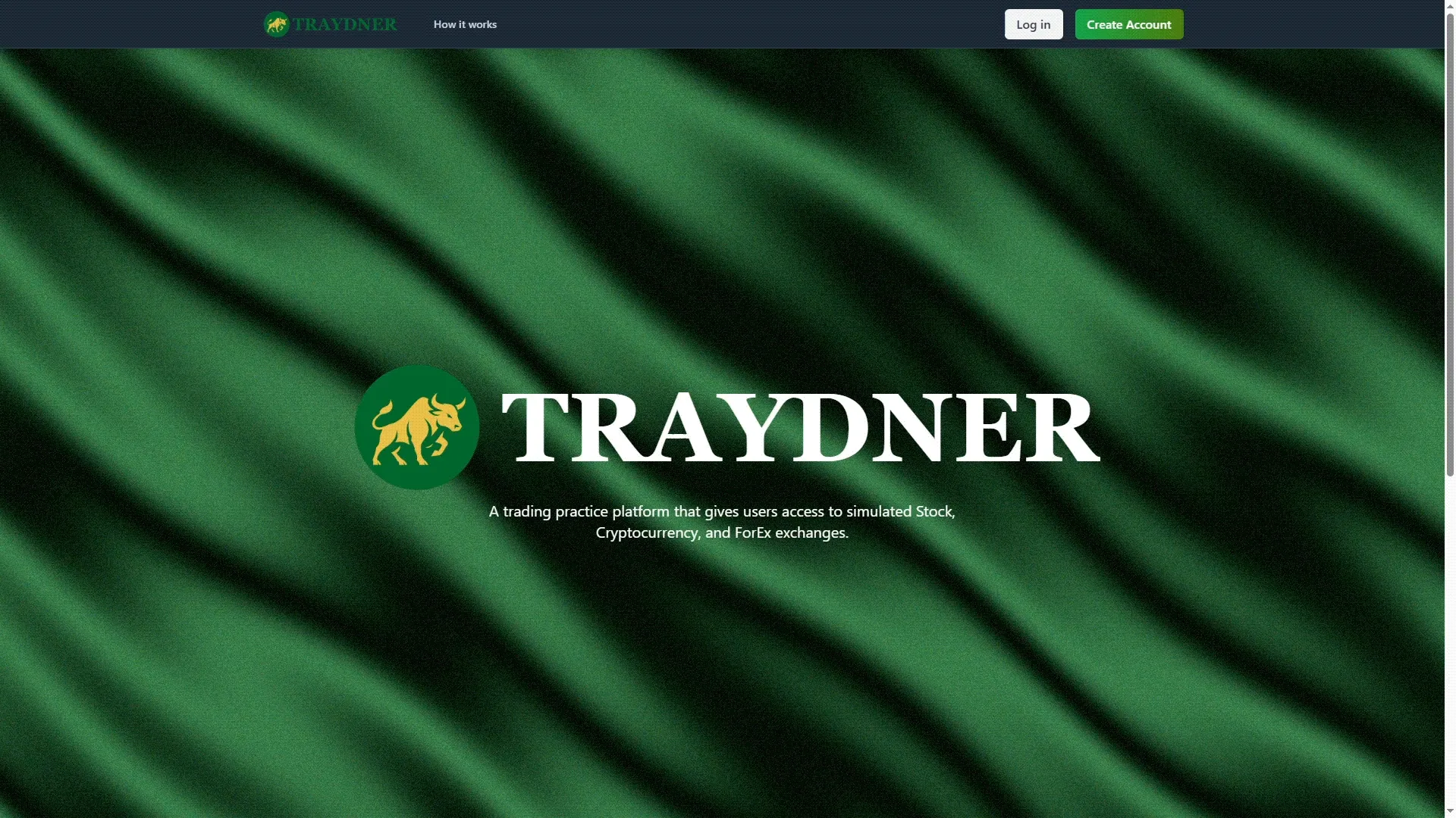Traydner landing page introducing the platform