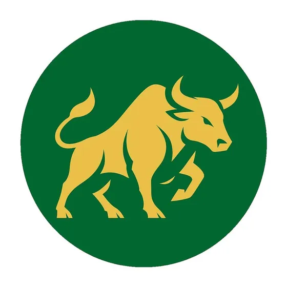 Gold bull mark on a green circular background